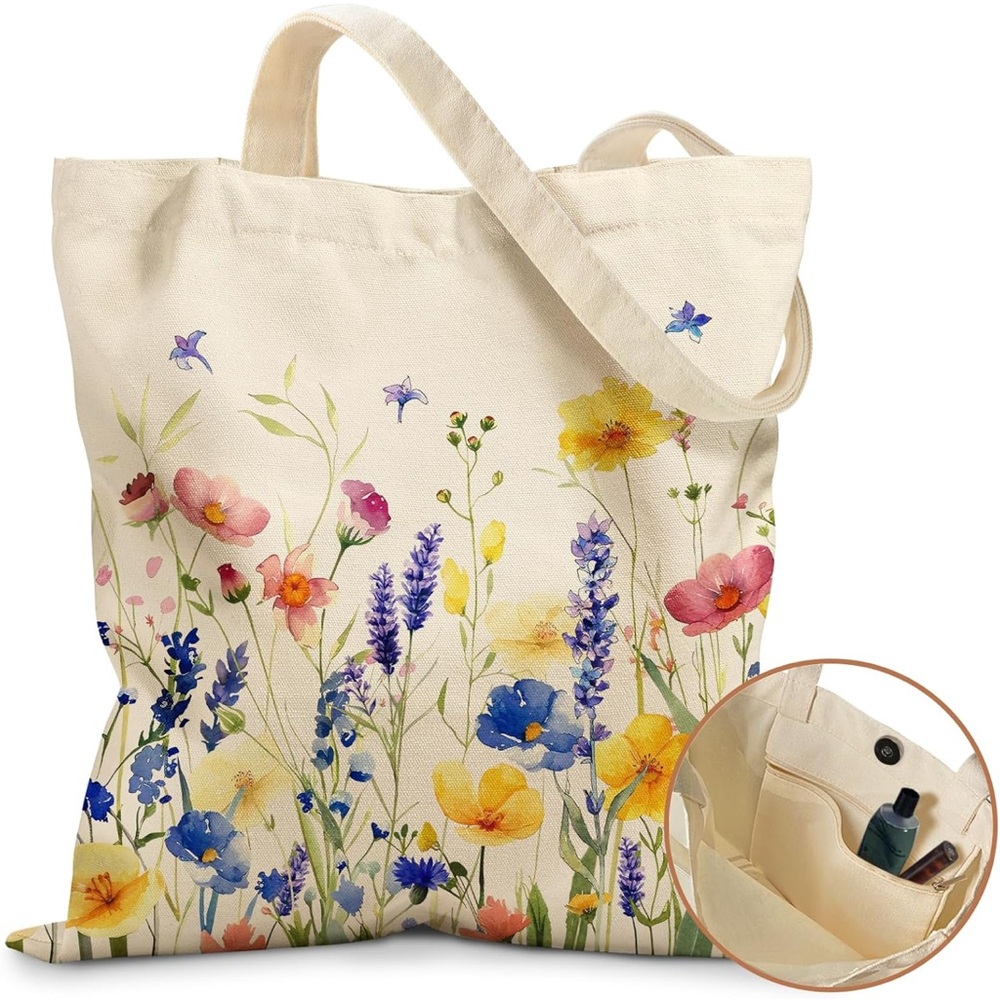 NWT Miss Adola Aesthetic Canvas Tote Bag with Magnetic Buckle & Inner Pocket